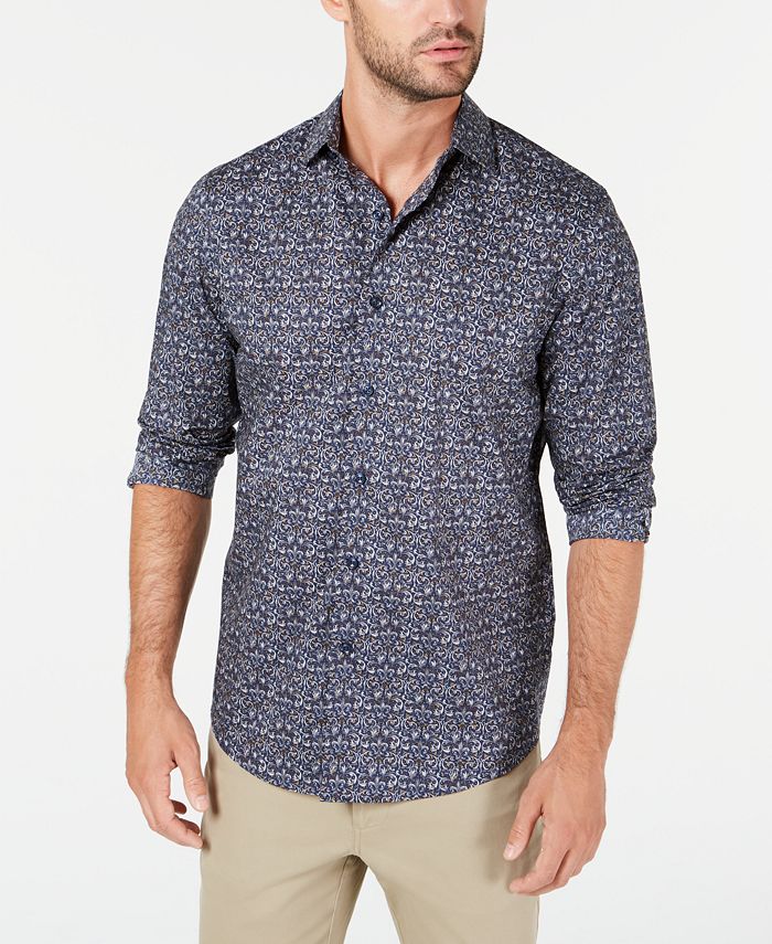 Tasso Elba Mens Cotton Tapestry Print Button-Down Shirt Blue Size 2XL