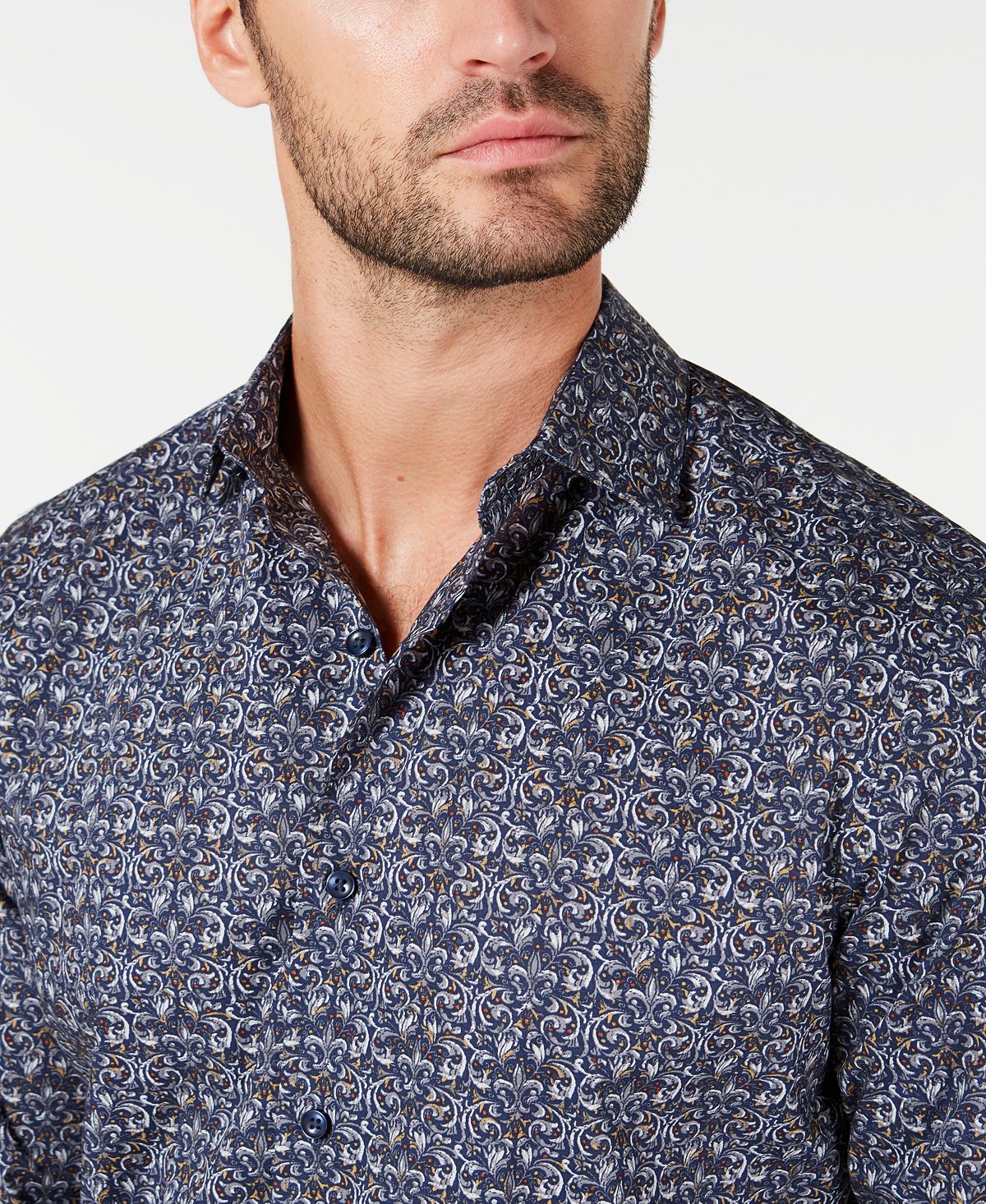 Tasso Elba Mens Cotton Tapestry Print Button-Down Shirt Blue Size 2XL