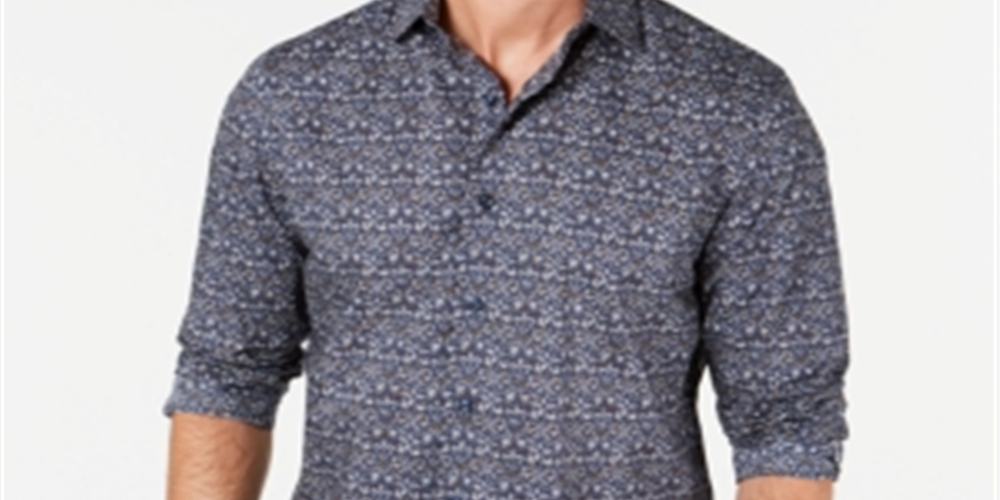 Tasso Elba Mens Cotton Tapestry Print Button-Down Shirt Blue Size 2XL
