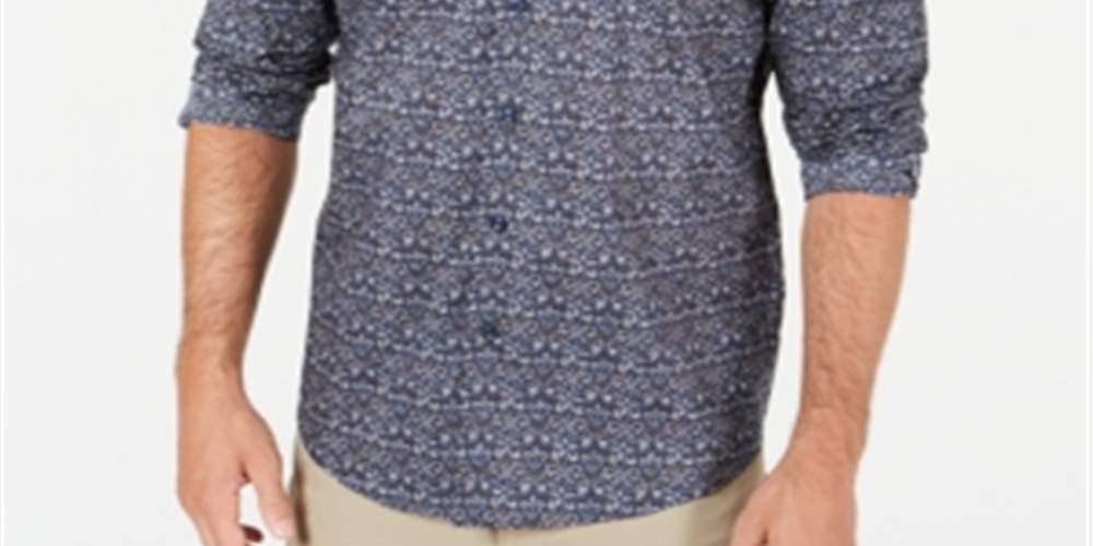Tasso Elba Mens Cotton Tapestry Print Button-Down Shirt Blue Size 2XL