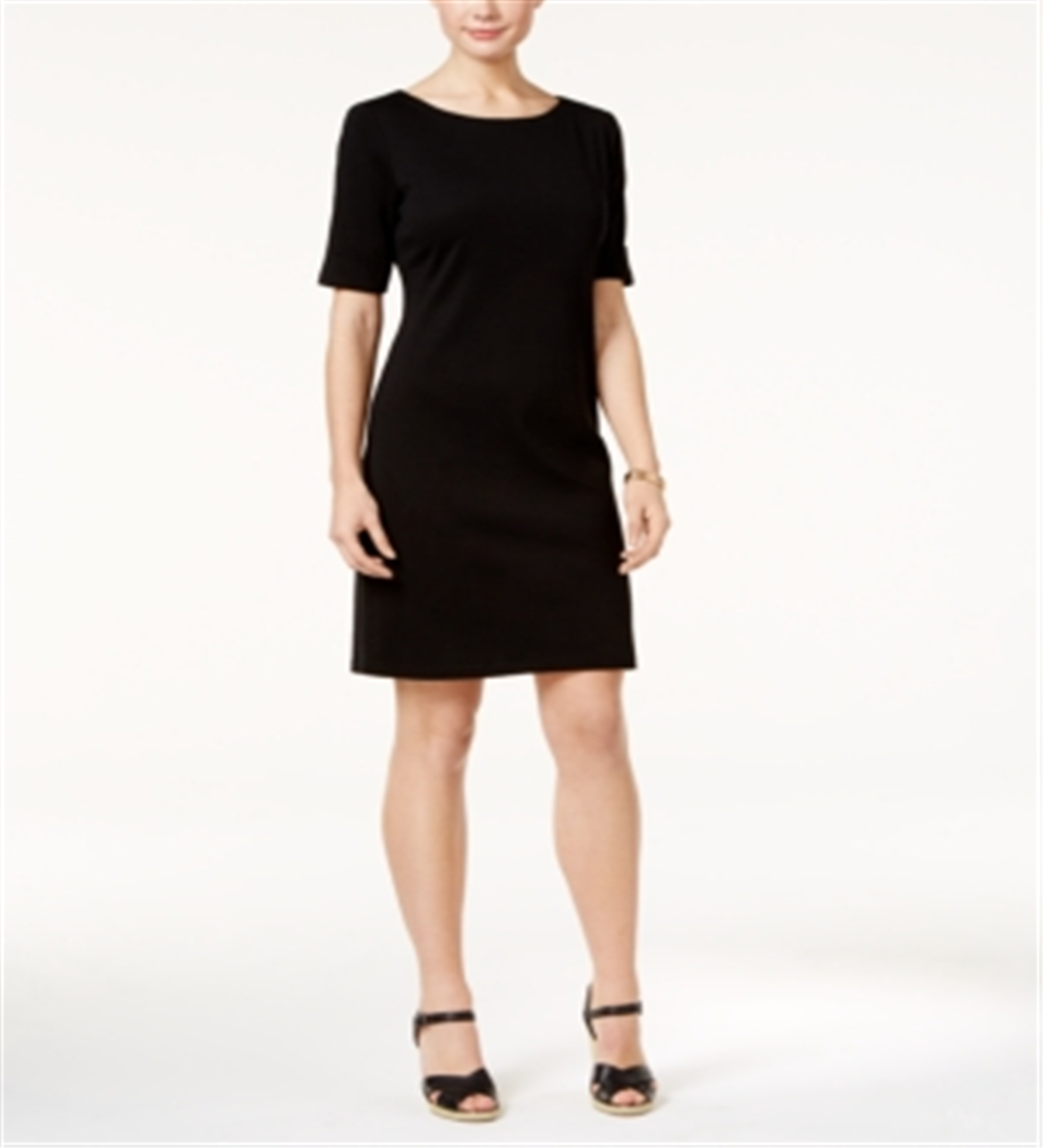 Karen Scott Women's Cotton Elbow Sleeve Dress Black Size Petite Medium