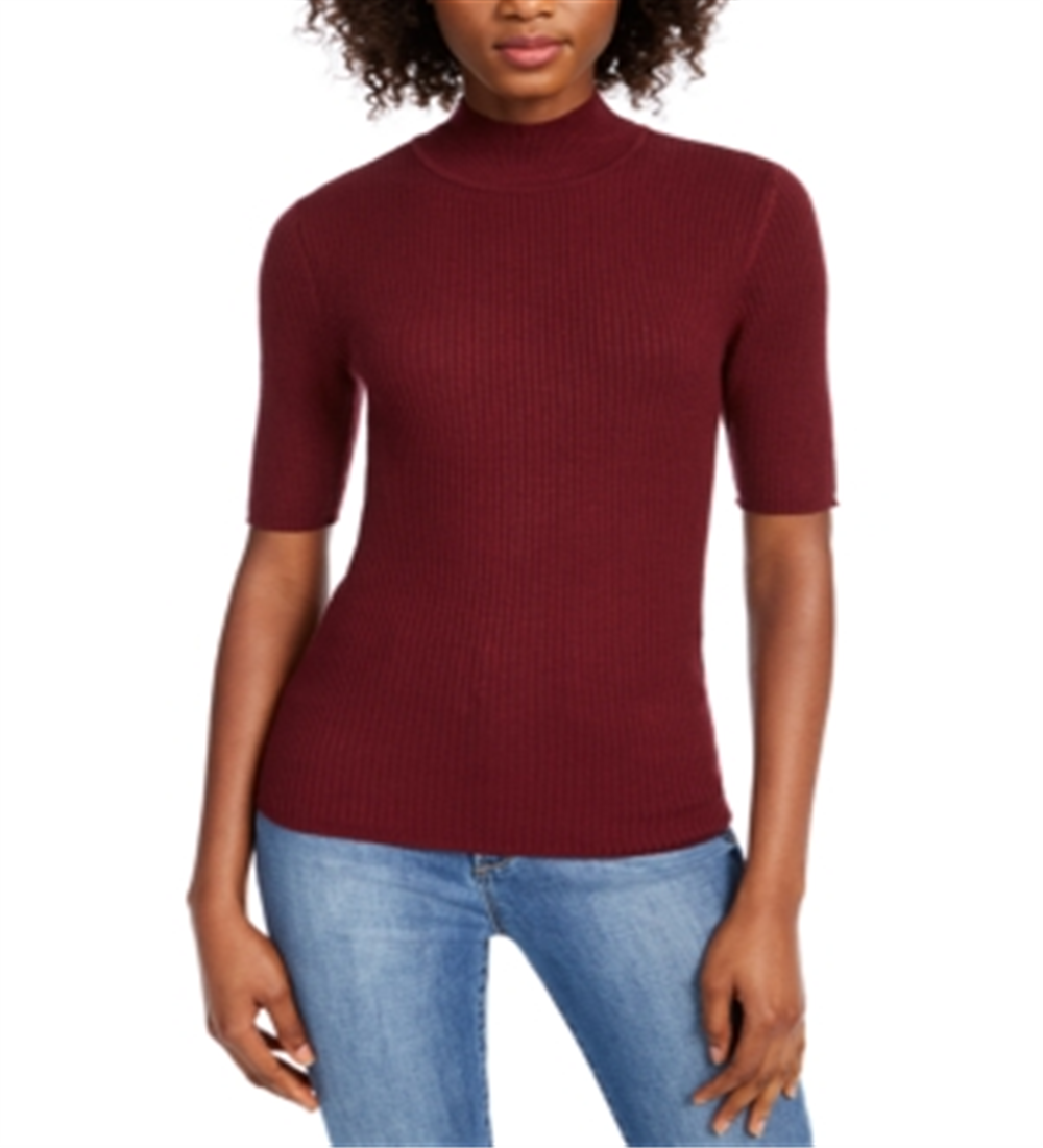 Maison Jules Women's Ribbed Mock Neck Top Red Size L