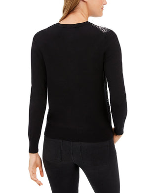 Charter Club Women's Lace Sequin Button Sweater -Black Size XX-Large