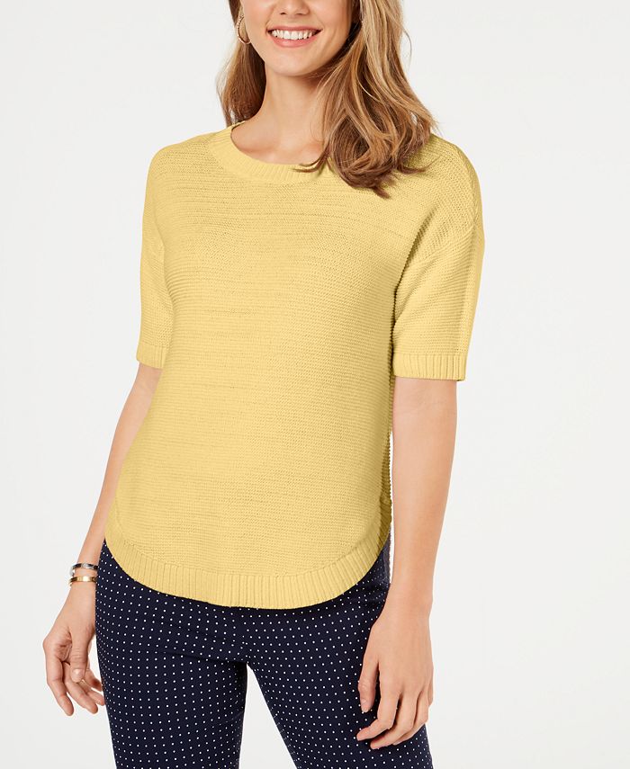 Charter Club Women's Cotton Short Sleeve Sweater Yellow Size XX-Large
