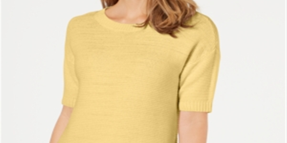 Charter Club Women's Cotton Short Sleeve Sweater Yellow Size XX-Large