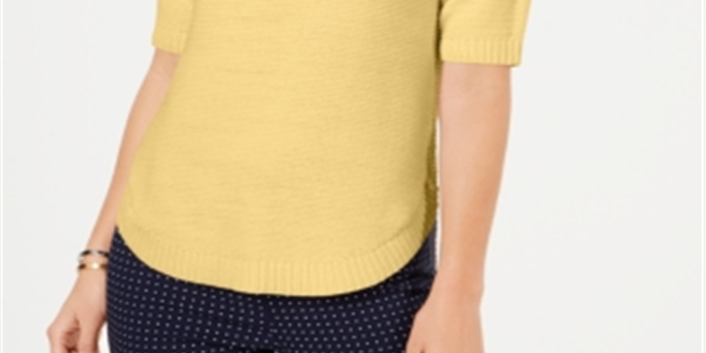 Charter Club Women's Cotton Short Sleeve Sweater Yellow Size XX-Large
