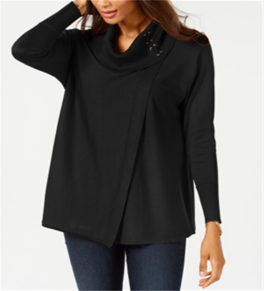 JM Collection Women's Faux Wrap Cowl Neck Sweater Black Size Medium