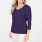 Karen Scott Women's Cotton V Neck Button Trim Top Purple Size M