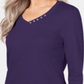Karen Scott Women's Cotton V Neck Button Trim Top Purple Size M