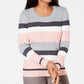 Karen Scott Women's Striped Cotton Cable Knit Sweater Gray Size Petite Medium