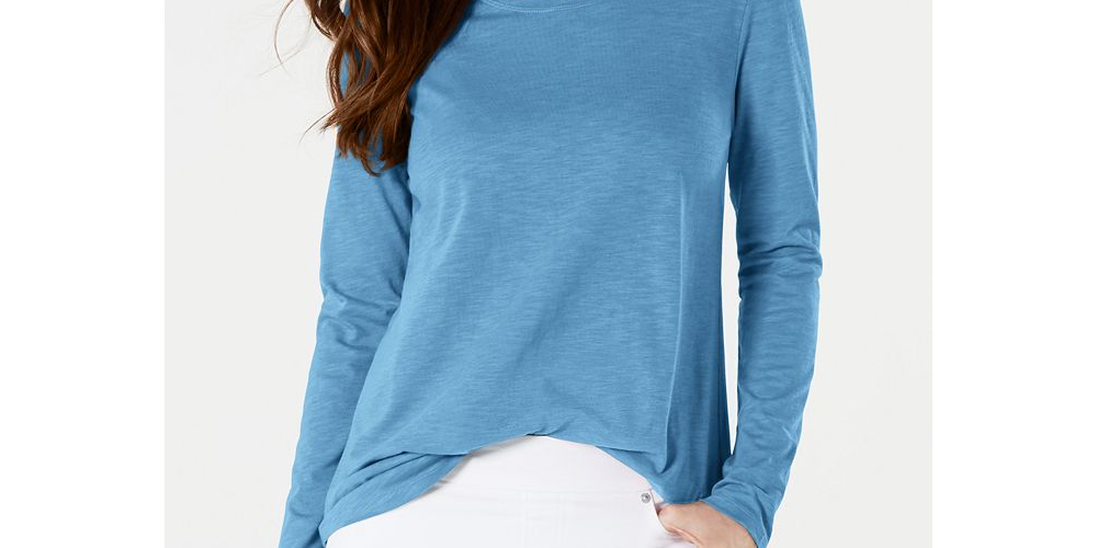 Style & Co Long-Sleeve Crewneck Top - Rich Truffle Blue Size 2XL