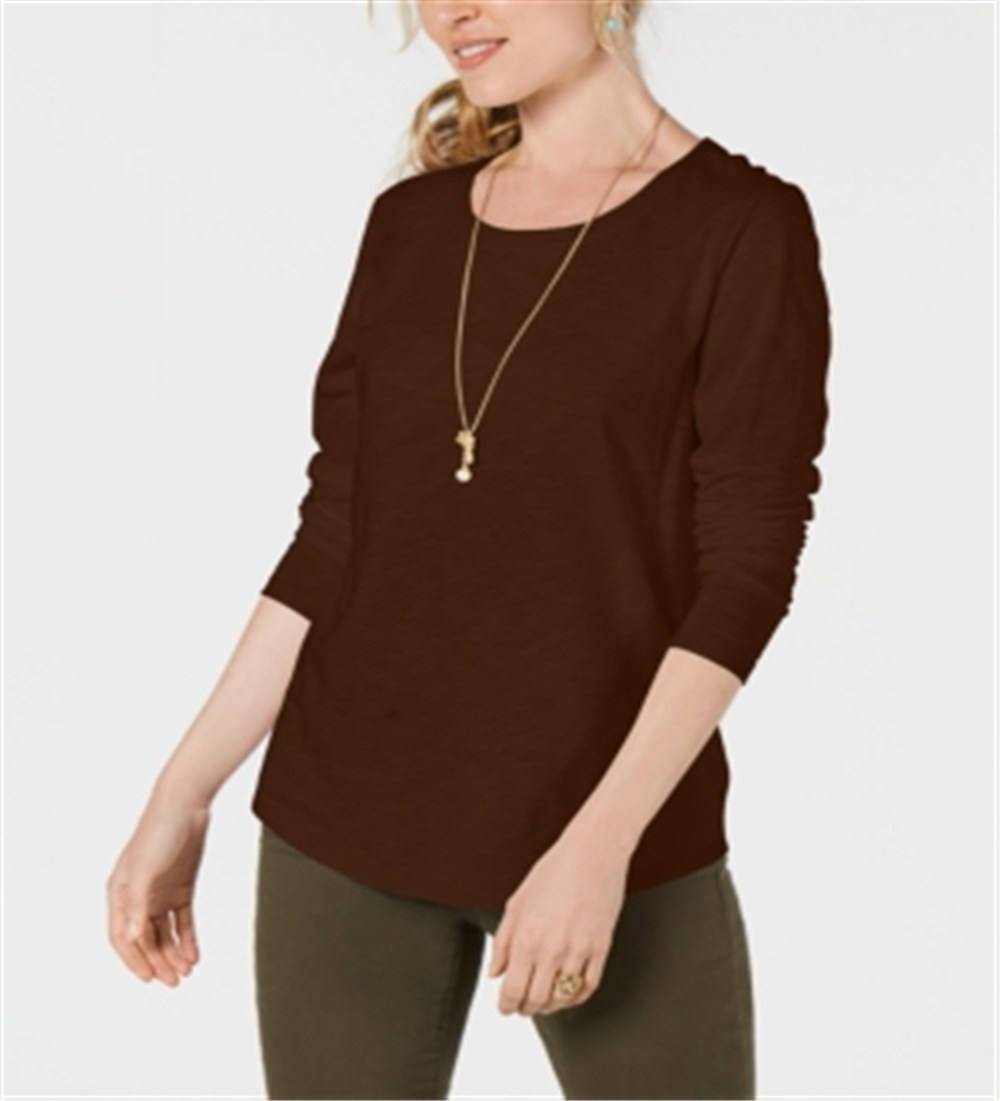 Style & Co Long-Sleeve Crewneck Top - Rich Truffle Blue Size 2XL