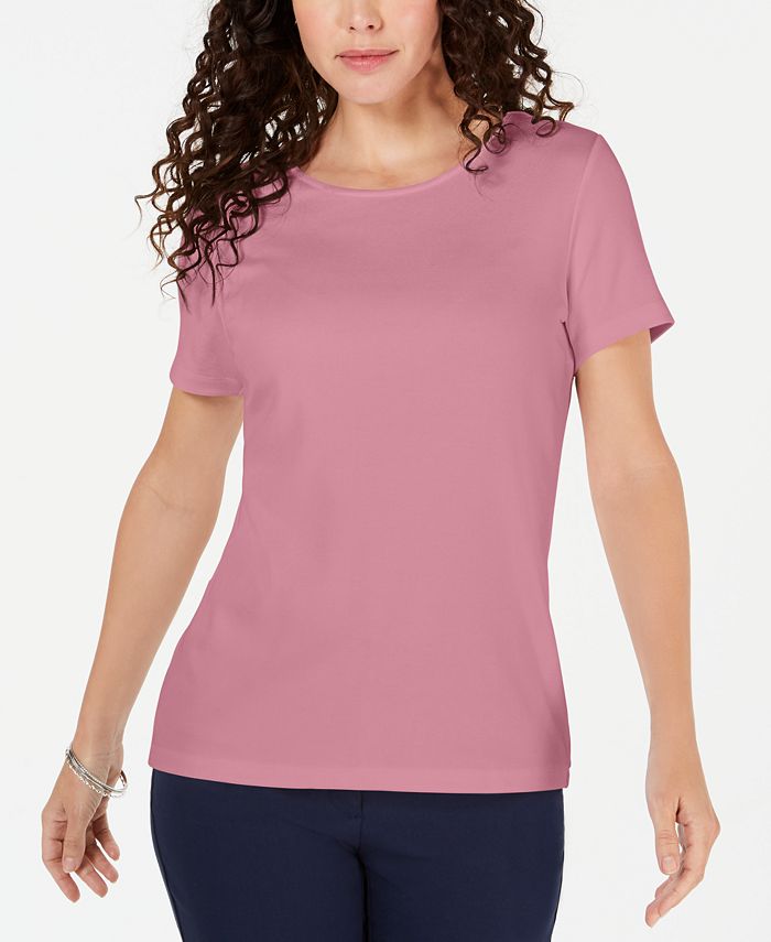 Karen Scott Solid T-Shirt - Pink Size S