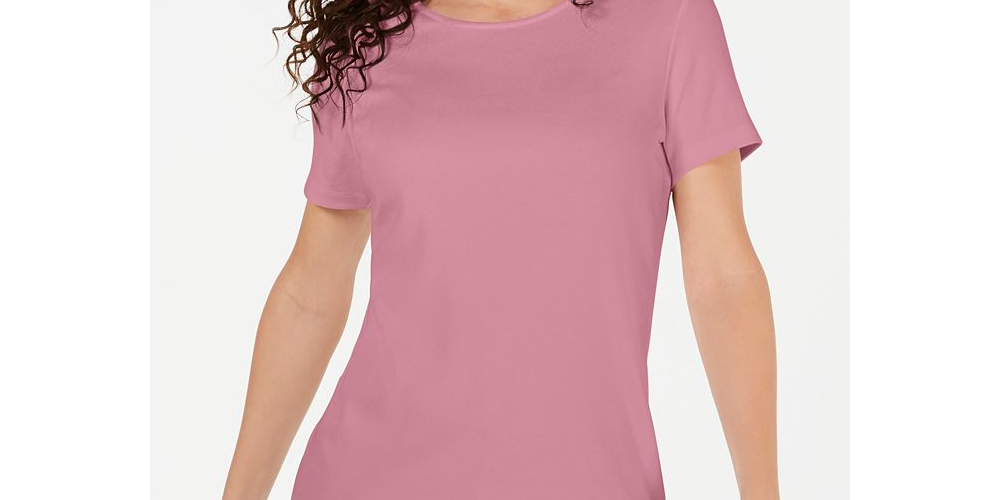 Karen Scott Solid T-Shirt - Pink Size S