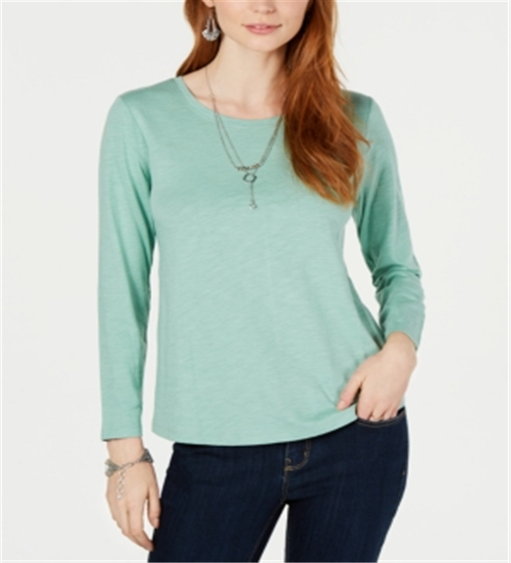 Style & Co Long-Sleeve Crewneck Top Blue Size S