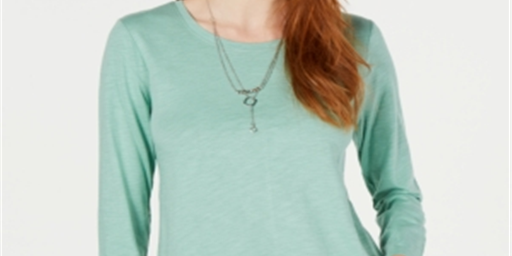 Style & Co Long-Sleeve Crewneck Top Blue Size S