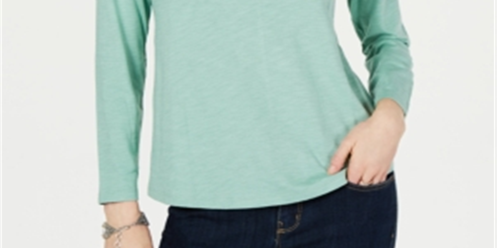 Style & Co Long-Sleeve Crewneck Top Blue Size S