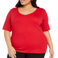 Karen Scott Women's Plus Cotton V Neck Top Red Size 2XL