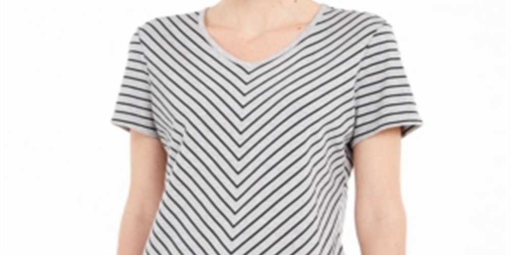 Karen Scott Mitered-Stripe Top Grey Size Small