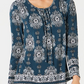 Style & Co Women's Teal Ikat Long Sleeve Scoop Neck Blouse Top Green Size Petite Small