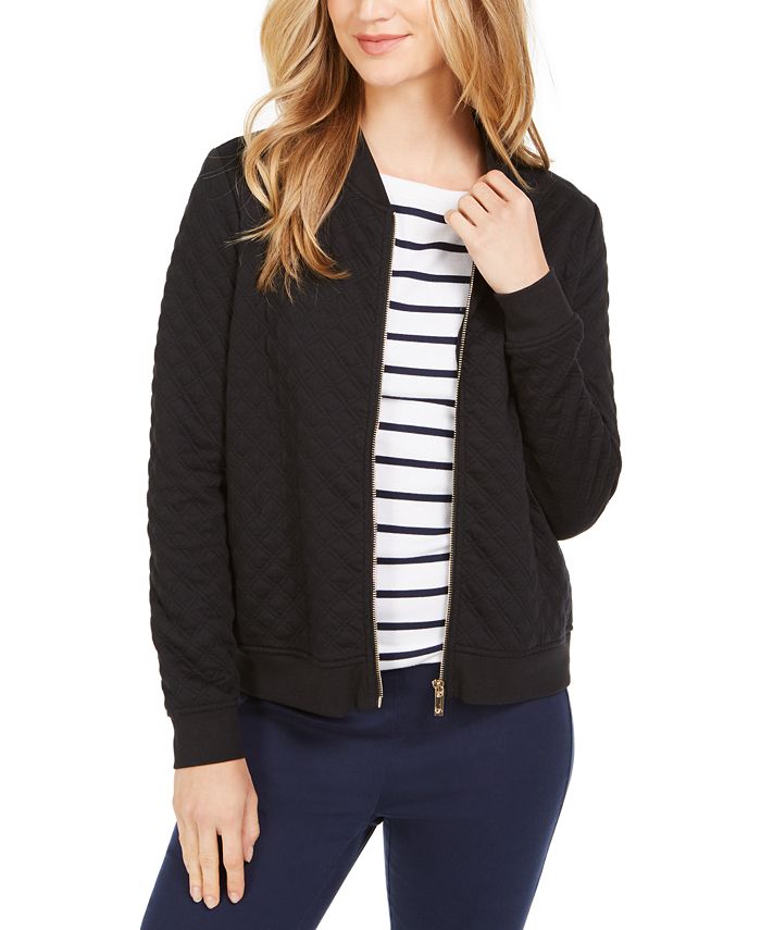 Charter Club Petite Textured Bomber Jacket  White Size  Petite Small