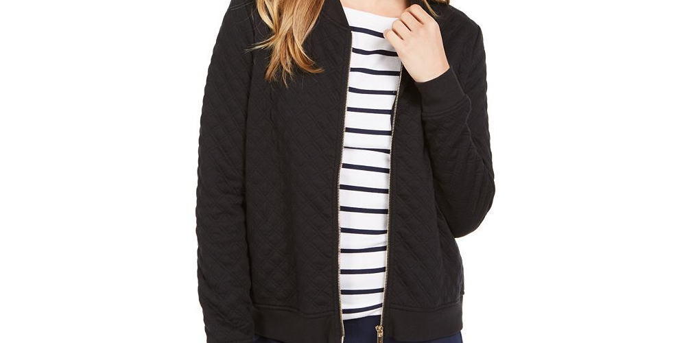 Charter Club Petite Textured Bomber Jacket  White Size  Petite Small