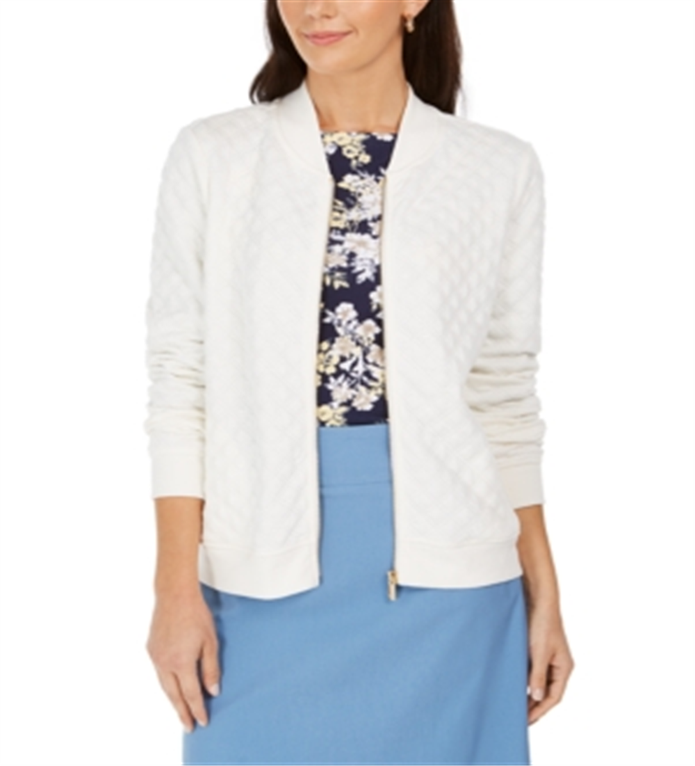 Charter Club Petite Textured Bomber Jacket  White Size  Petite Small