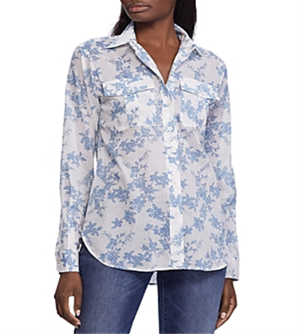 Ralph Lauren Women's Courtenay Button Down Top Blue Size Large