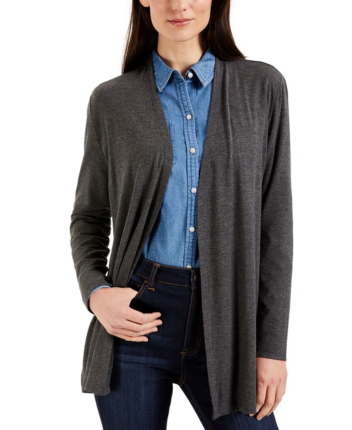 Karen Scott Petite Jersey Knit Cardigan  Blue Size PXL