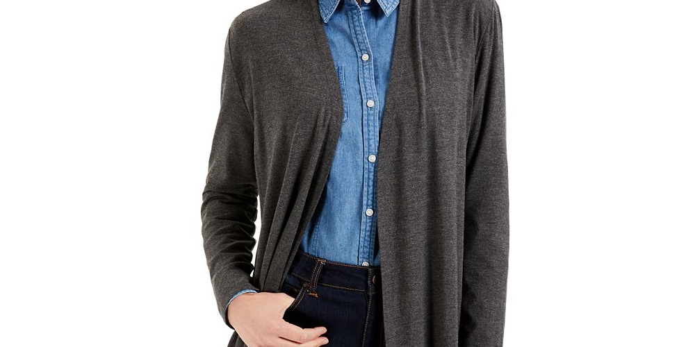 Karen Scott Petite Jersey Knit Cardigan  Blue Size PXL