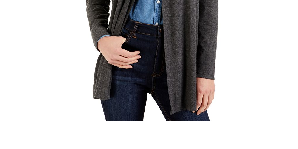 Karen Scott Petite Jersey Knit Cardigan  Blue Size PXL