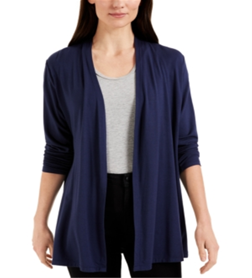 Karen Scott Petite Jersey Knit Cardigan  Blue Size PXL