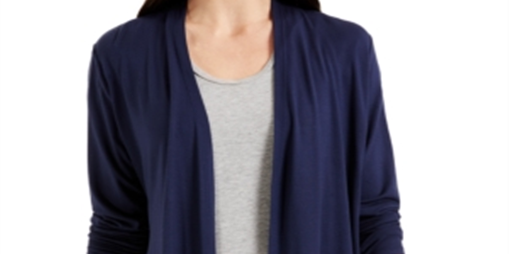 Karen Scott Petite Jersey Knit Cardigan  Blue Size PXL