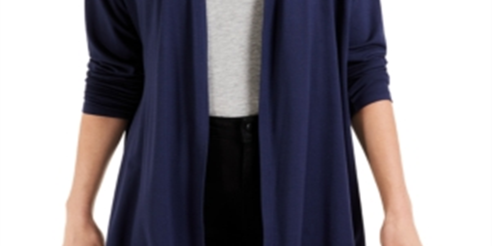 Karen Scott Petite Jersey Knit Cardigan  Blue Size PXL