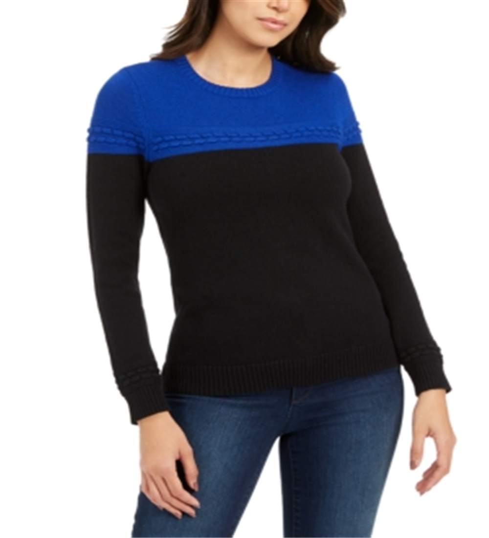 Charter Club Women's Colorblocked Mixed Stitch Sweater Blue Size X Small