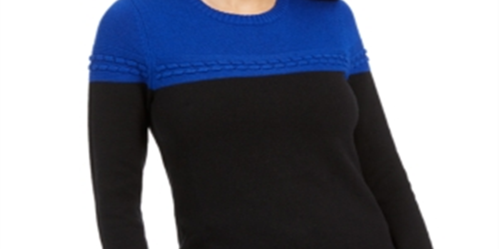 Charter Club Women's Colorblocked Mixed Stitch Sweater Blue Size X Small