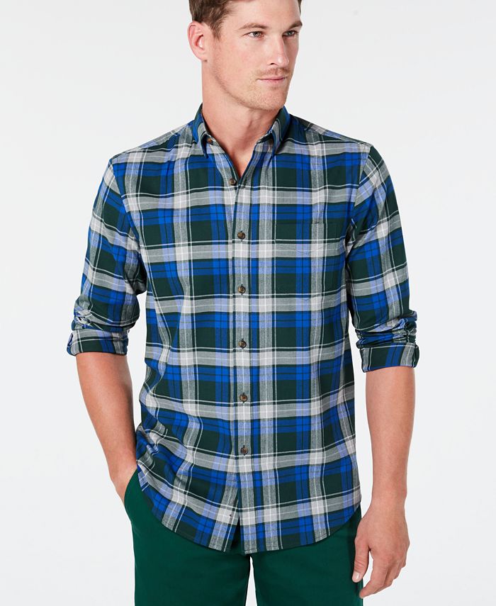 Club Room Men's Stretch Brushed Cotton Plaid Flannel Shirt - Dark Fudge Brown Size XL