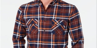 Club Room Men's Stretch Brushed Cotton Plaid Flannel Shirt - Dark Fudge Brown Size XL