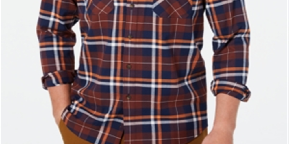 Club Room Men's Stretch Brushed Cotton Plaid Flannel Shirt - Dark Fudge Brown Size XL