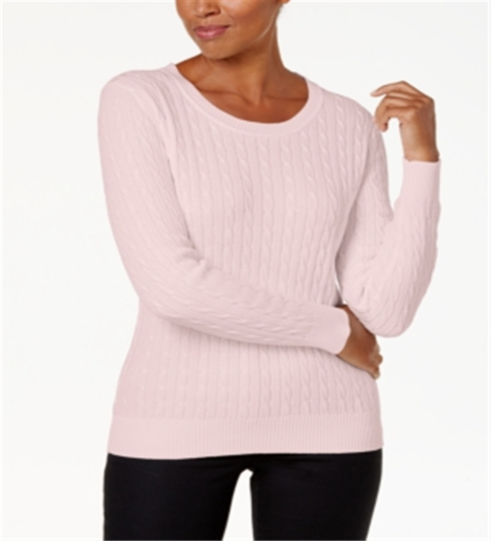 Karen Scott Women's Cable Knit Crewneck Sweater Pink Size Medium