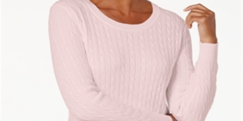 Karen Scott Women's Cable Knit Crewneck Sweater Pink Size Medium