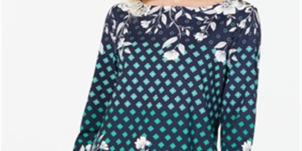 Charter Club Women's Floral Print Top Blue Size Petite L