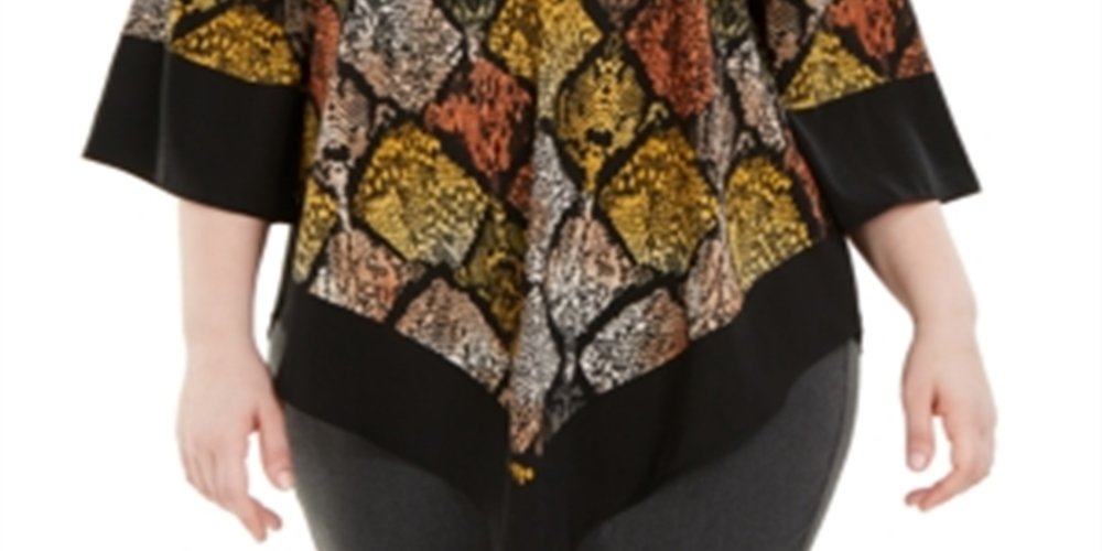 Alfani Women's Printed V Hem Top Yellow Size 2X