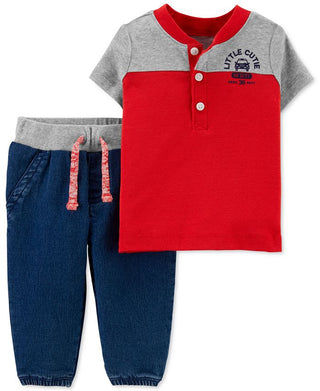 Carter's Infant Boy's Henley Tee & Jogger Set Red Size Newborn