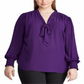 Ralph Lauren Women's Plus Tie Neck Georgette Top Purple Size 2XL