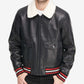 Modern American Men's Faux Leather Bomber Jacket Black Size Medium