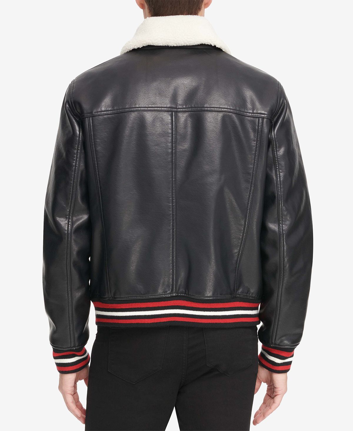 Modern American Men's Faux Leather Bomber Jacket Black Size Medium