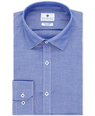 Ryan Seacrest Distinction Men's Ultimate Slim Fit Non Iron Performance Stretch Pattern Dress Shirt Blue Size L
