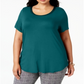 Alfani Women's Plus Satin Trim High Low T-Shirt Blue Size -4X