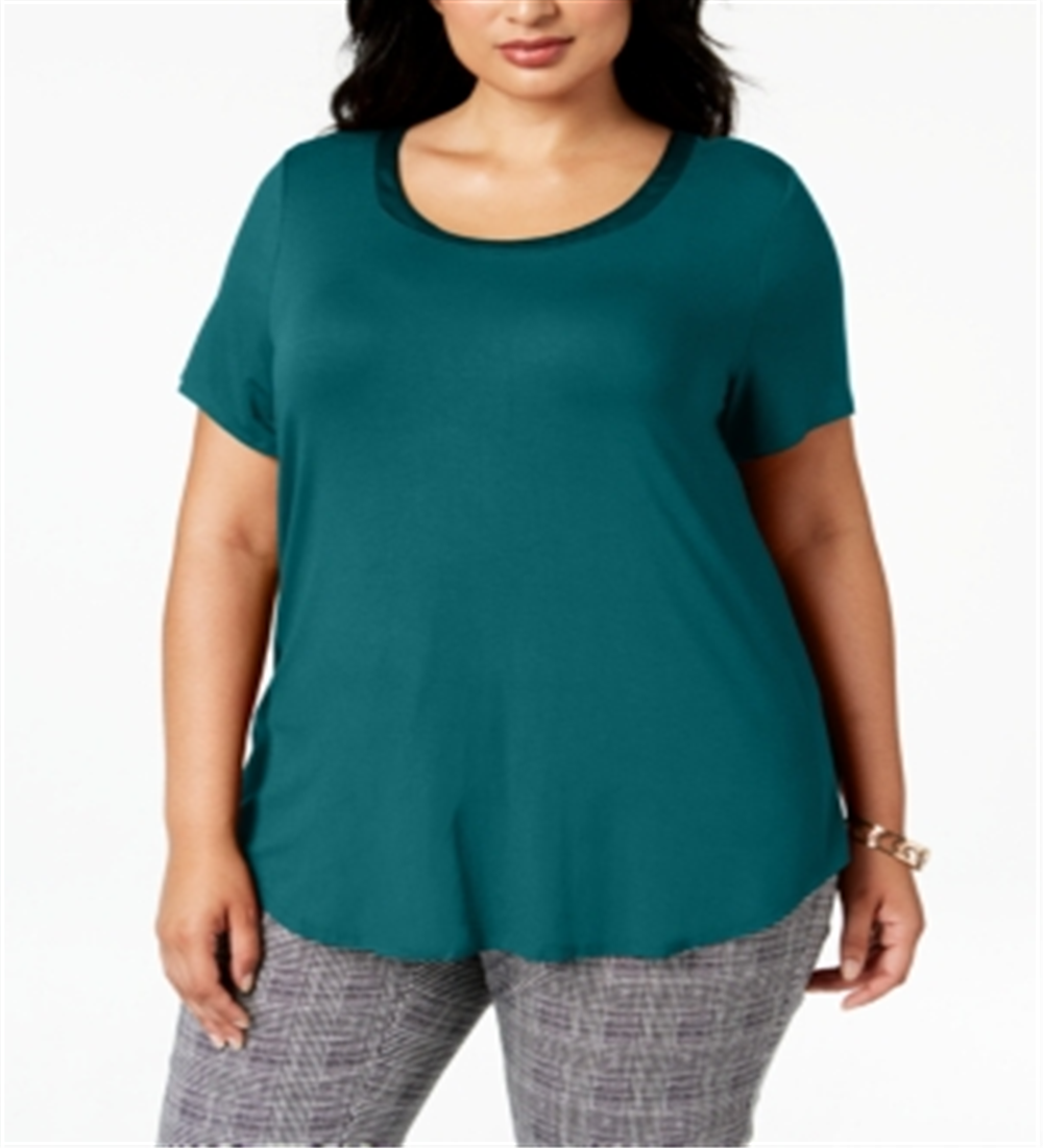 Alfani Women's Plus Satin Trim High Low T-Shirt Blue Size -4X